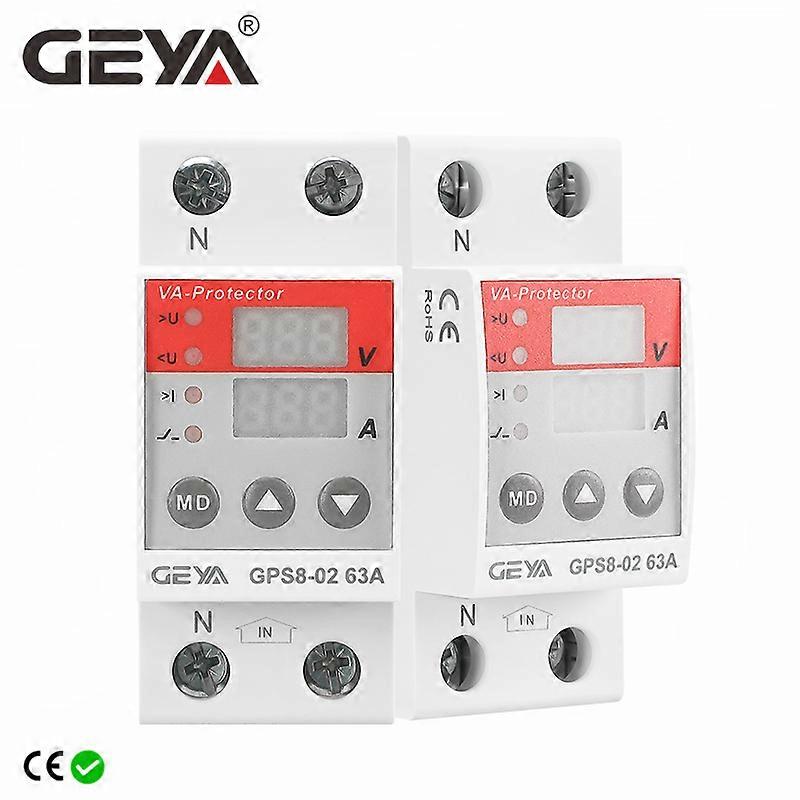 GEYA GPS8 Din Rail Over Current Protector Over Voltage Under voltage Protective Device 40A 63A 80A 220VAC