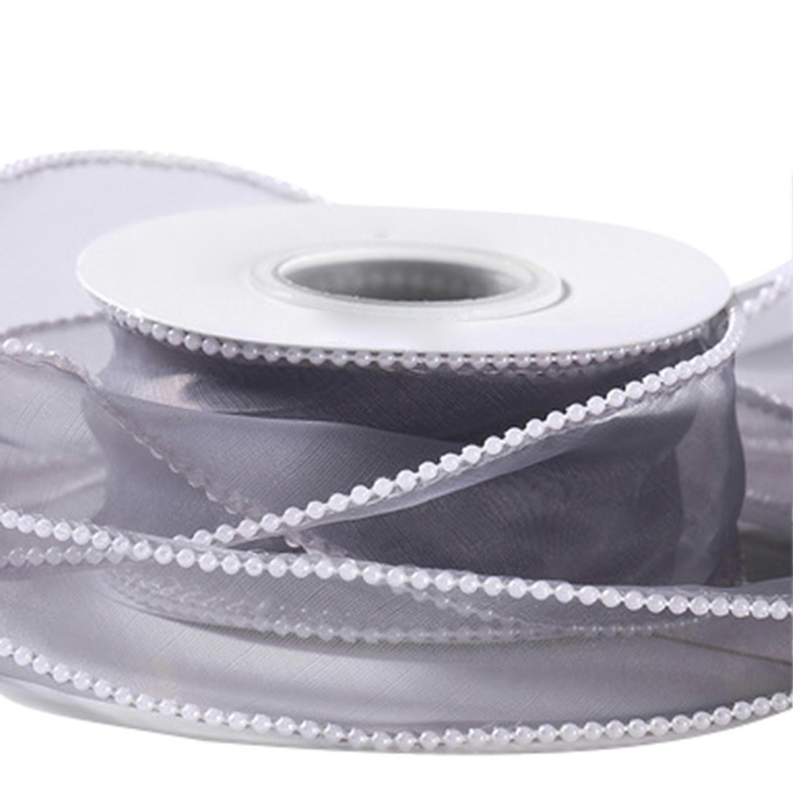 MengXi 5 Yard 4cm Wavy Ribbon Faux Pearls Fishtail Net Yarn Wide DIY Bow Wrapping Ribbon for Party