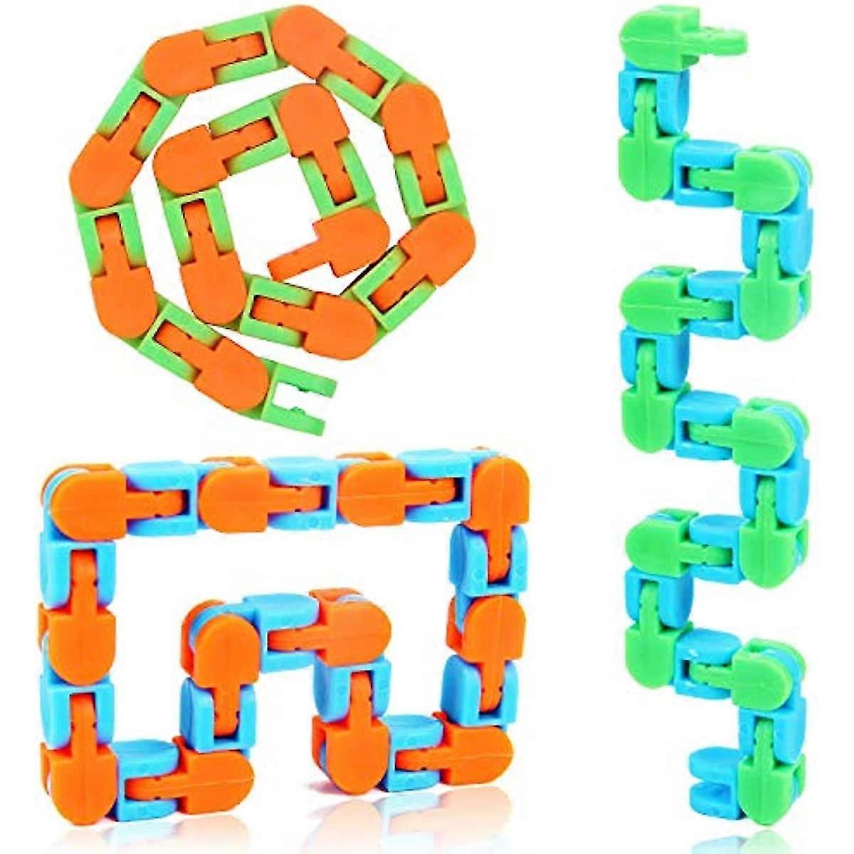 3 Stück 24 Glieder Sensory Wacky Tracks Snap and Click Fidget Toys Fidget Chain Fidget Bracelet zum Stressabbau oder als Partytütenfüller, verschiedene Farben