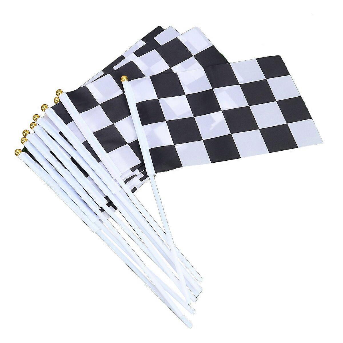 25Pcs Checkered Racing Polyester Flags with Stick Black and White Hand Flag 14x21cm