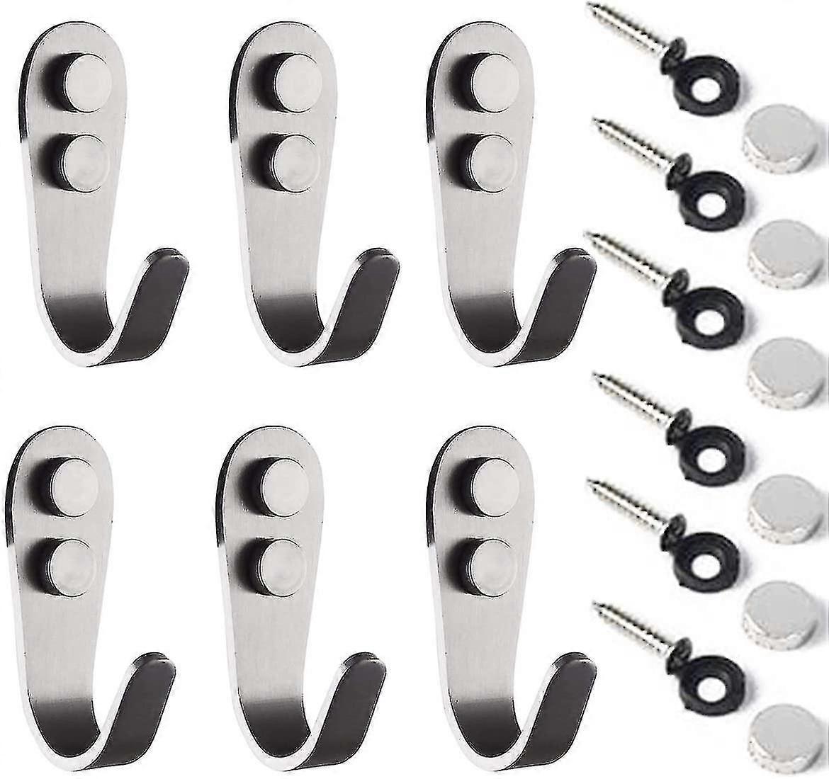 Coat Hooks Silver 6 Pieces Double Hat Hooks Wall Hooks Stainless Steel Hat Hooks