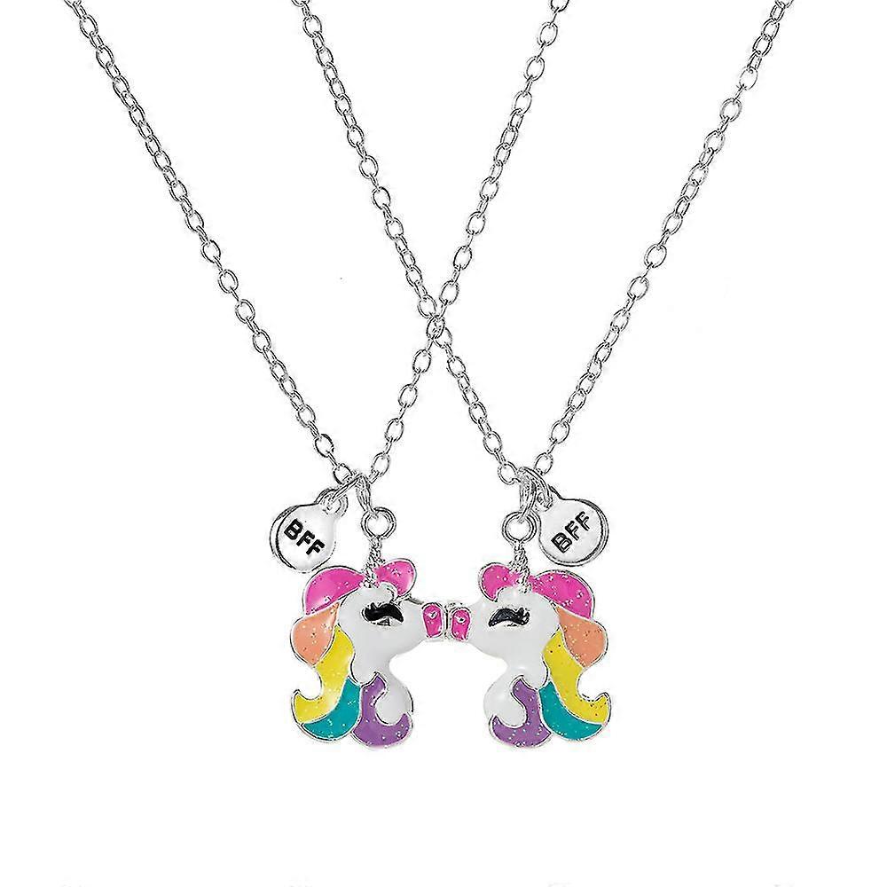 2pcs Bff漫画ハートユニコーンペンダントネックレス親友永遠に子供たちネックレスセットジュエリー