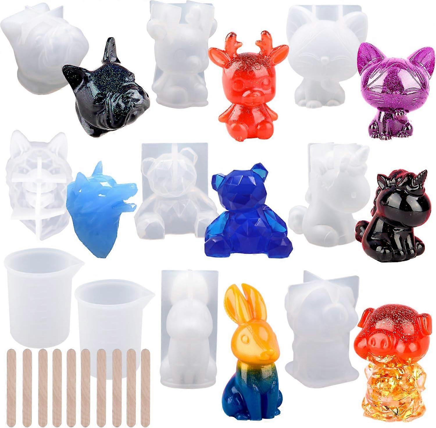20 pieces of 3D animal resin mold tool set includes 8 resin casting molds, large transparent unicorn