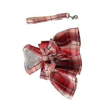 Dog Harness Dress Stylish Cute Bowknot Plaid Breathable Comfortable Pet Harness Dress with Leash for