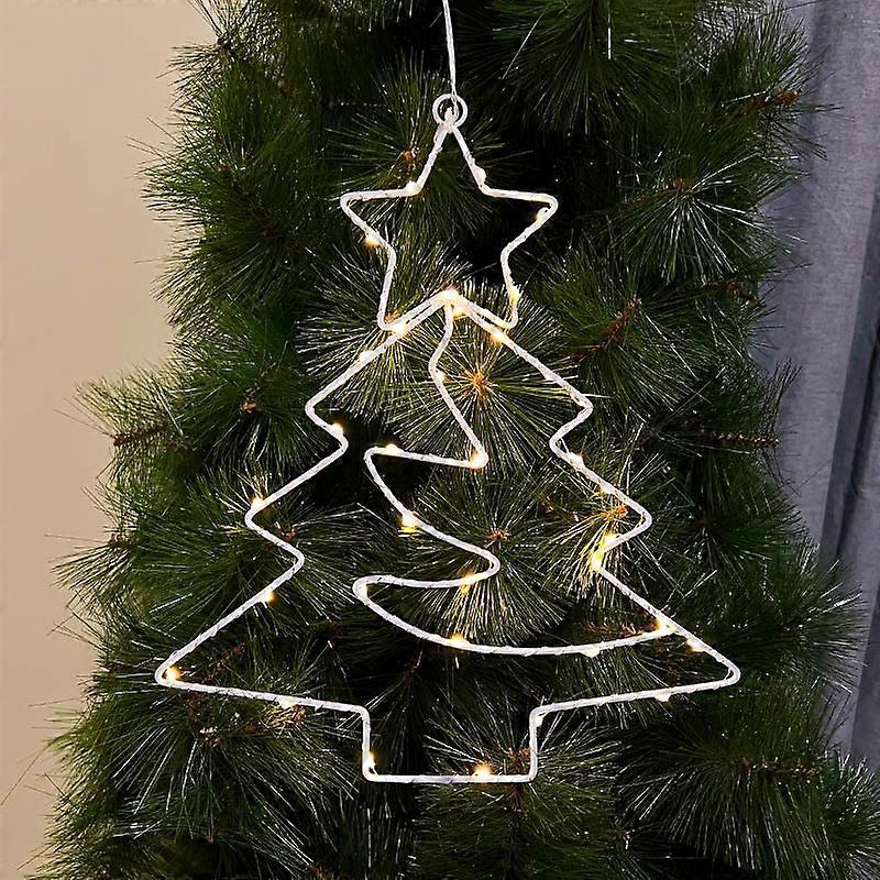 Iron Xmas Tree LED Lights Window Hanging Lamp Ornaments 2024 Christmas Decoration For Home Navidad Noel Gift 2025 New Year Party