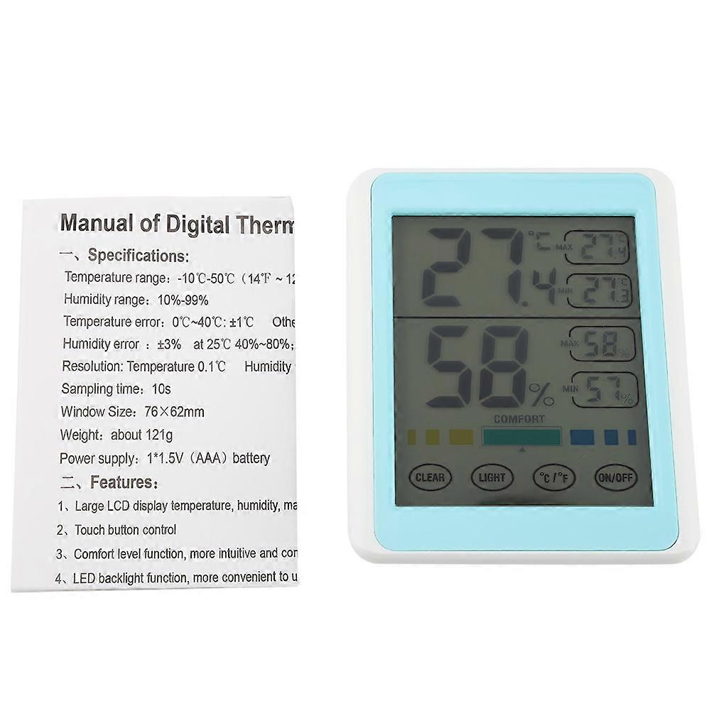 High Precision Digital Thermometer Hygrometer Temperature Humidity Gauge Touchscreen Backlight