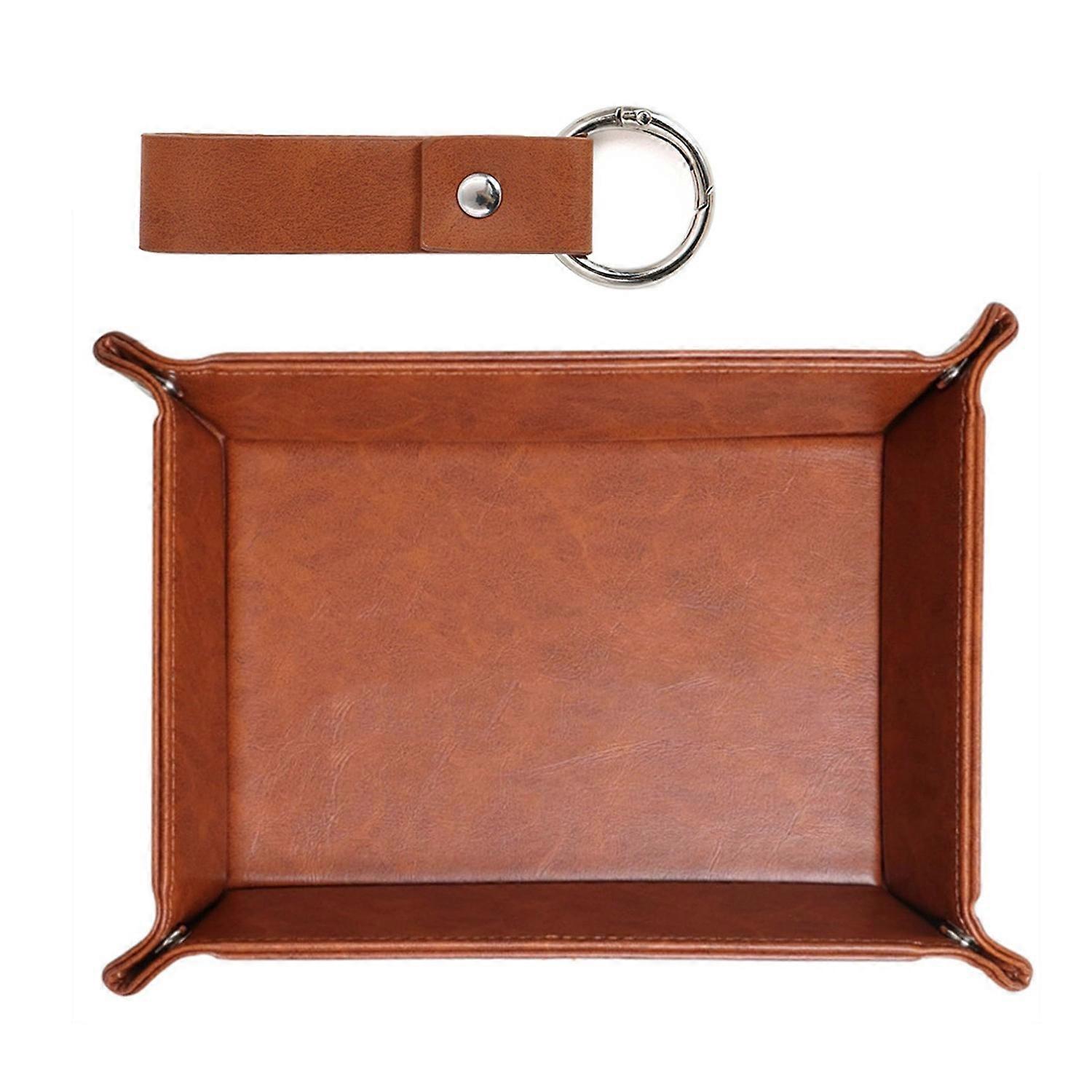 Storage Tray with Keychain Wateroof Smooth Faux Leather Keys TV Remotes Wallet Watch Desk Storage