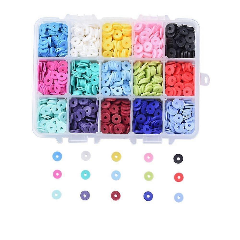 15 Colors Handmade Polymer Clay Beads Disc/Flat Round Heishi Beads Mixed Color 8x0.5~1mm Hole: 2mm about 190~200pcs/color 2850~3000pcs/box