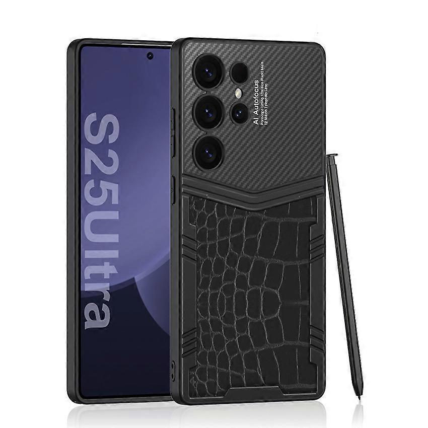 For Samsung S25Ultra Mobile Phone Case Cell Phone Case Crocodile Print Ultra Thin Vegan Leather Leather Case Business Accessories(Crocodile Pattern)