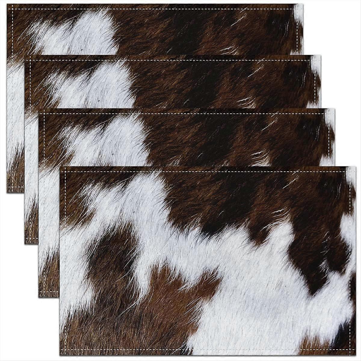 Cow Print Placemats Washable, Elegant Cowhide Design Table Mats for Dining, Size 12x18 Inches, Durable Fabric
