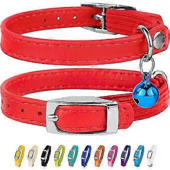 Leather Cat Collar, Cat Safety Collar With Elastic Strap, Kitten Collar For Cat With Bell Black Blue Red Orange-Good