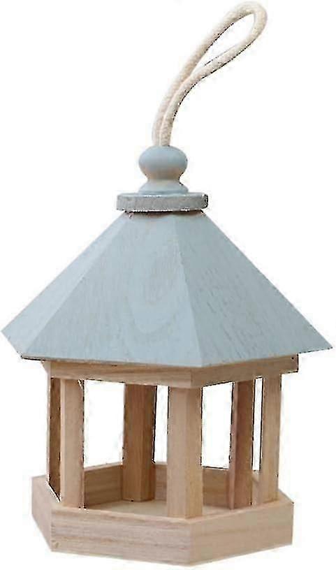 מזין ציפורים גג כחול יצירתי עץ תלוי ביתן משושה בצורת מתקן מזון חיצוני גן חצר קישוט מרפסת ציוד לחיות מחמד