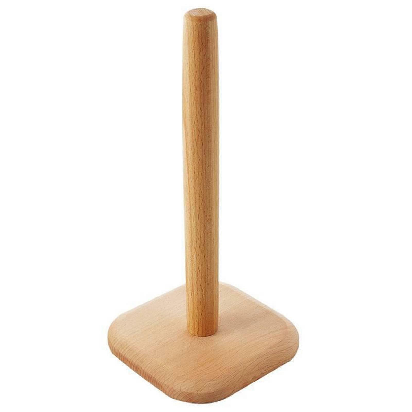 Wooden Paper Towel Holder with Square Base - Sturdy Countertop Roll Organizer for Kitchen