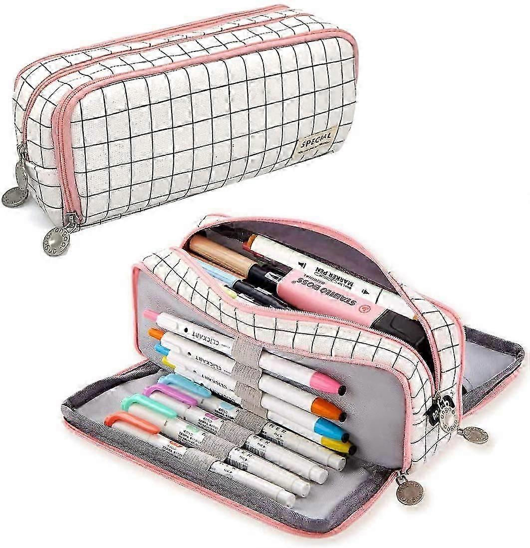 Large Capacity 3 Compartments Canvas Pen Case