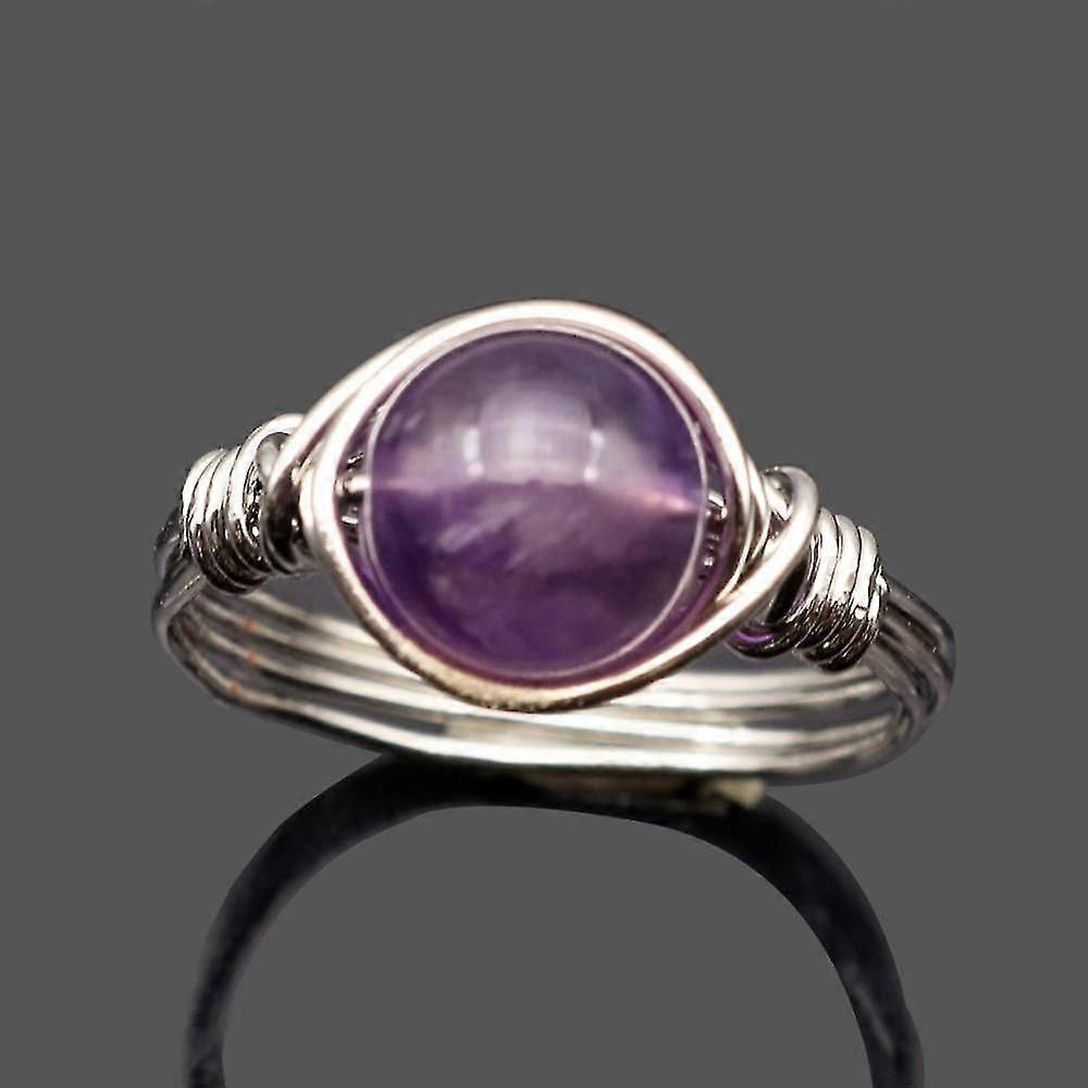 Hand Craft Wire Wrapped Stone Circle Finger Rings, Reiki Healing, Quartz Ring