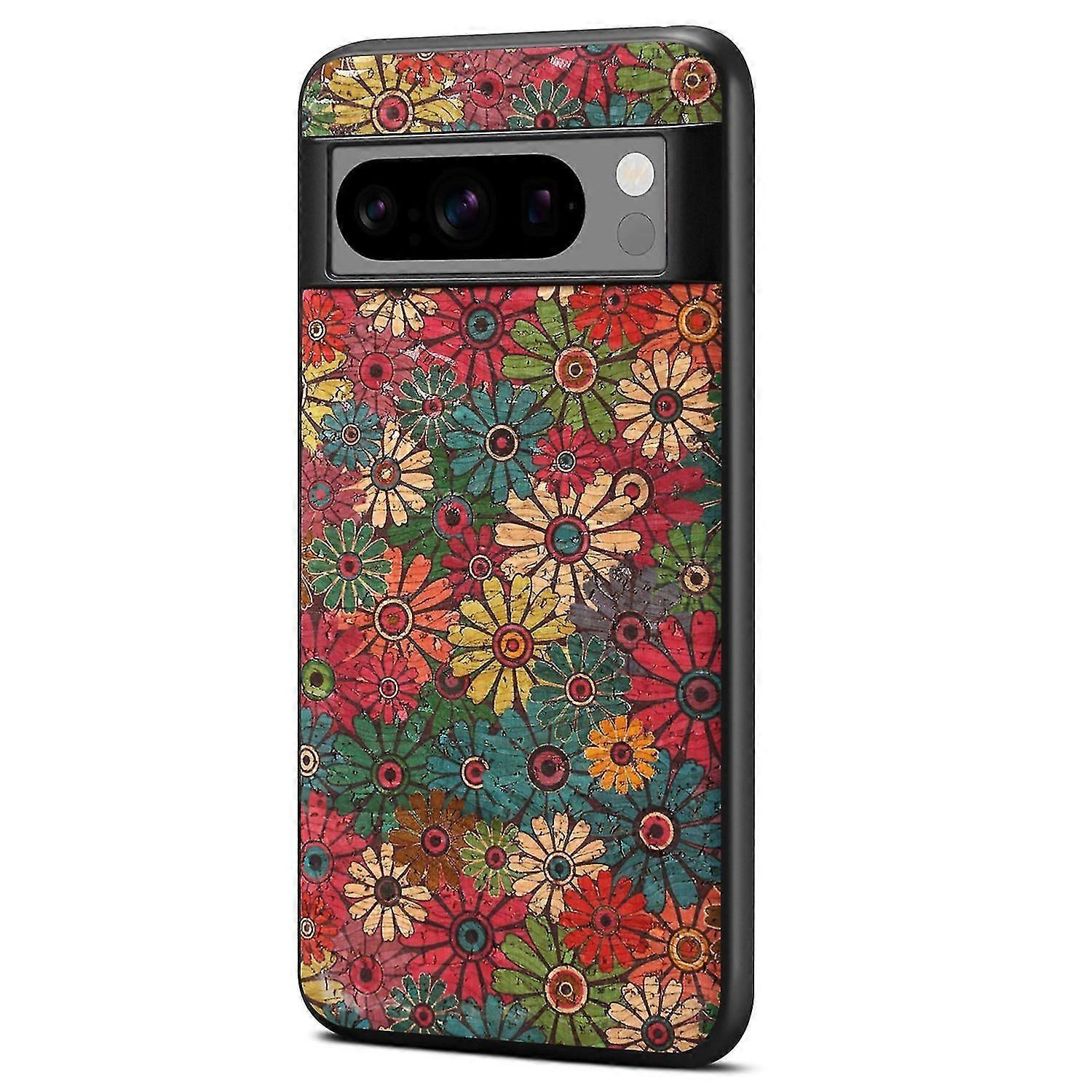 For Google Pixel 7 Pro 5g Back Case Flower Pattern Leather Coating Phone Cover - Winter / Blue