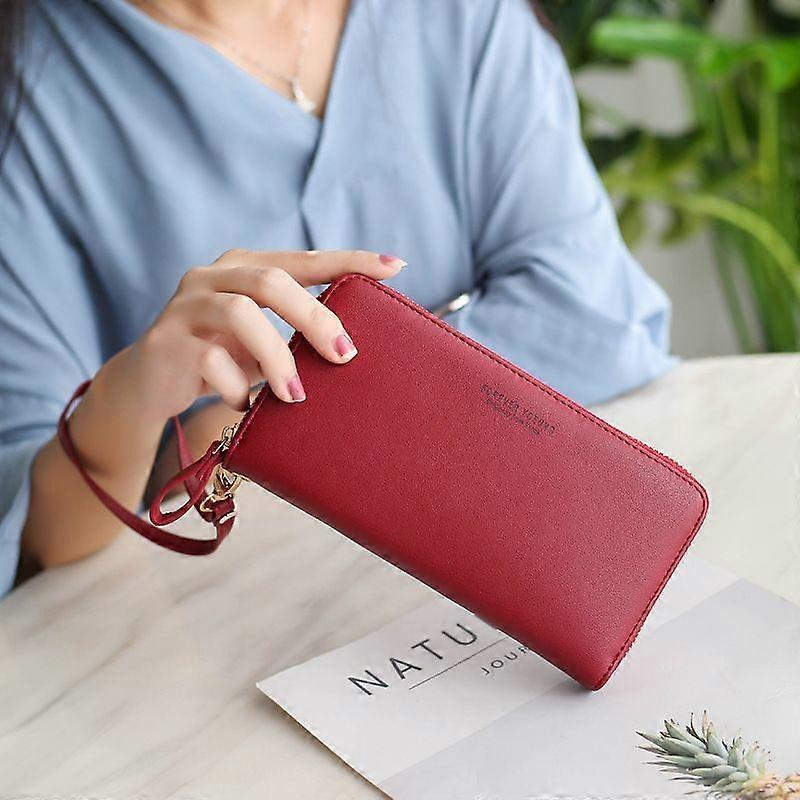 محافظ للنساء تحجب الرمز البريدي الجلدي حول المحفظة سعة كبيرة محفظة طويلة بطاقة الائتمان مخلب المعصم -1