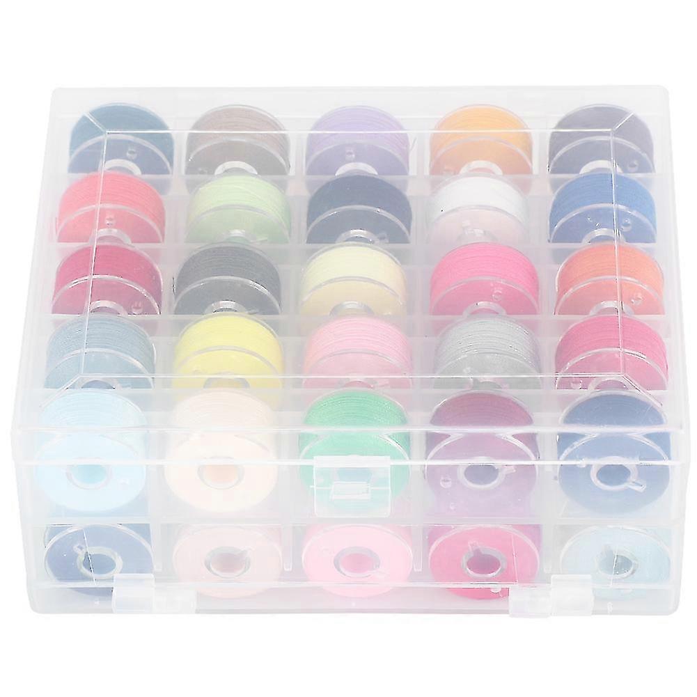 50Pcs Bobbin Set Thread DoubleLayer Transparent Box Assorted Colors PreWound Bobbins