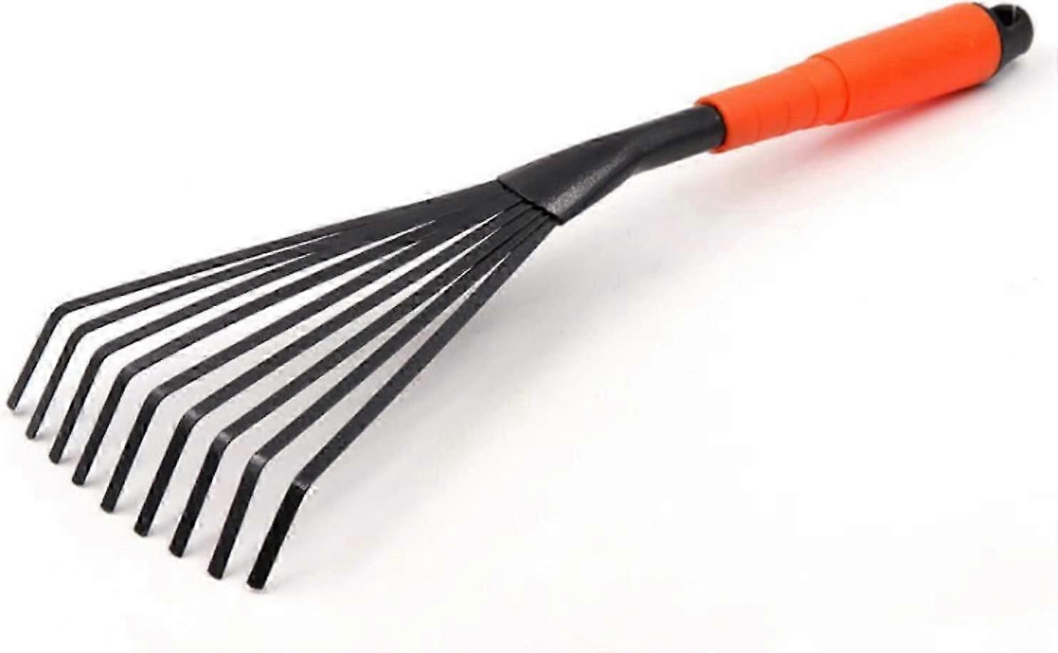 Mini 16" 9 Root Steel Garden Rake with Ergonomic Comfortable Rust Resistant Handle - Professional Gardening Tool