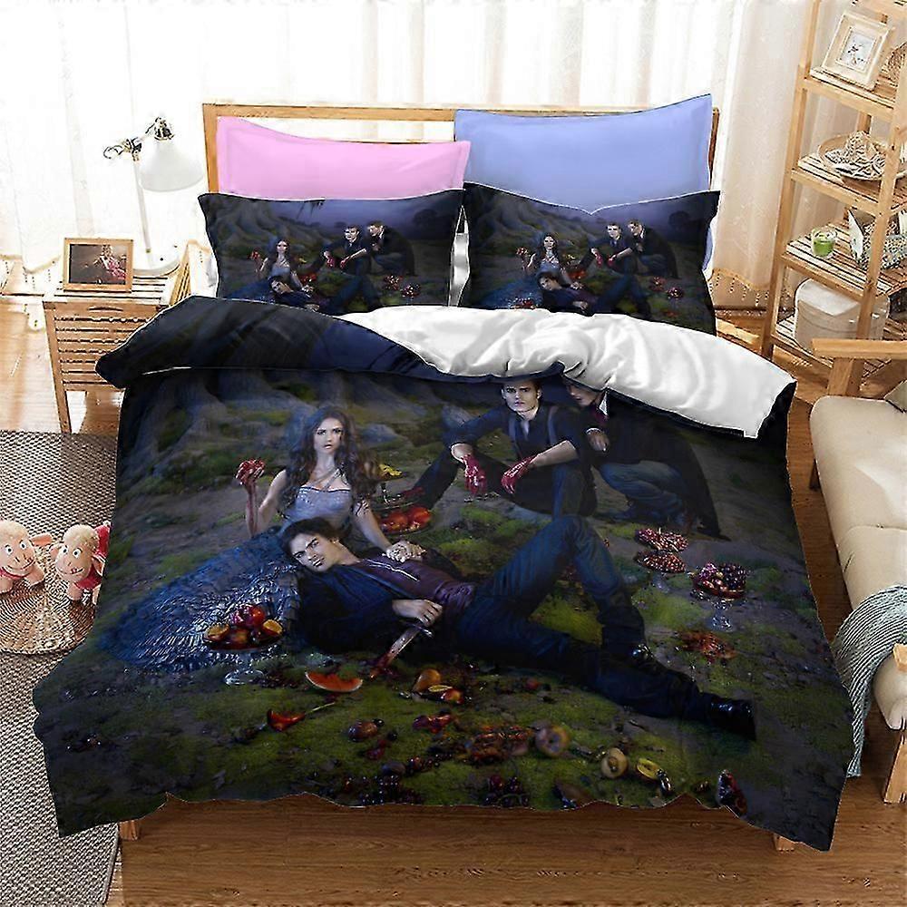 o306 Lakan The Vampire Diaries Sängkläder Set Påslakan Täcke Örngott Pojkar Flickor Vuxna Sovrum Lakan fVV306