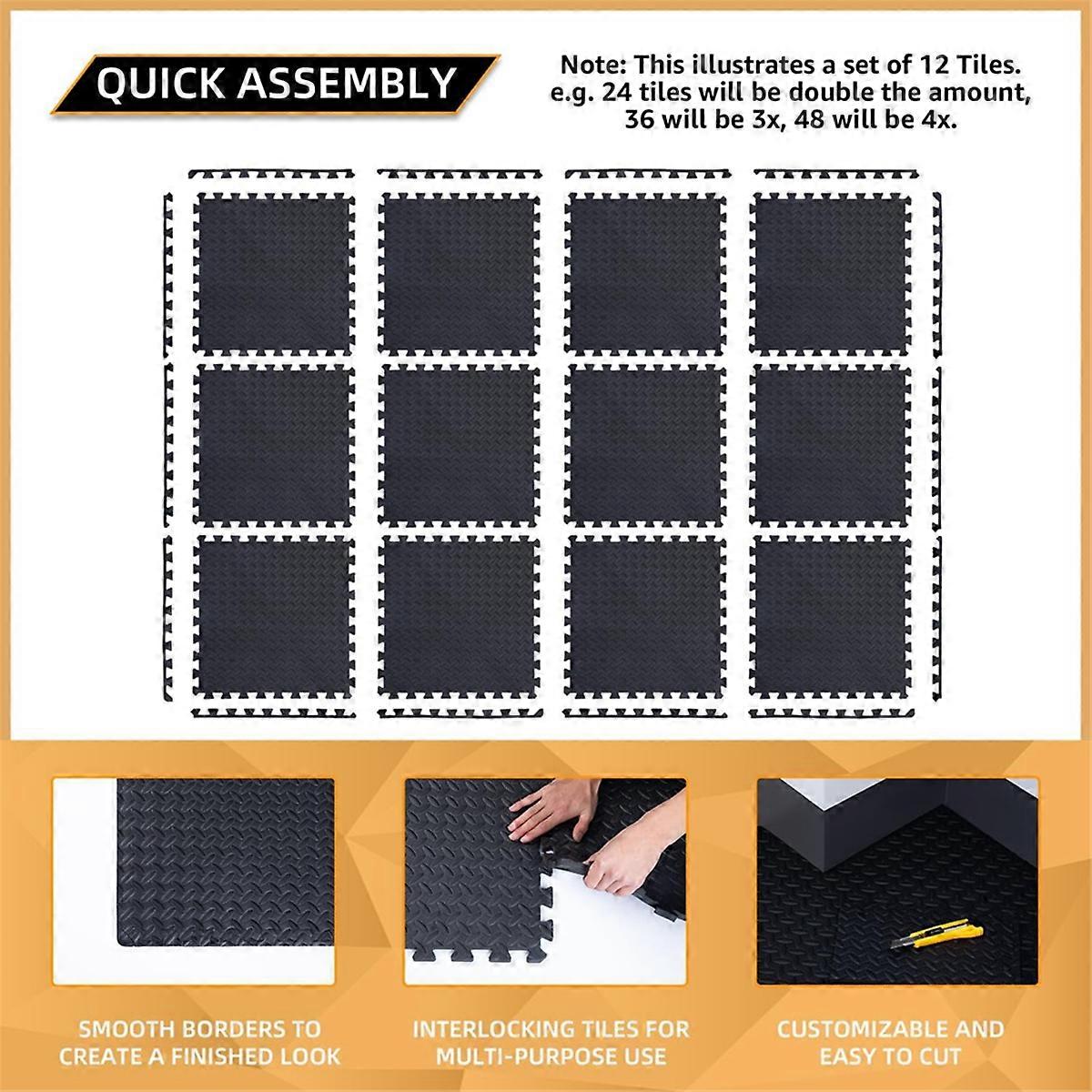 12 Pack Floor Exercise Mat for Home Gym or Floor Padding black