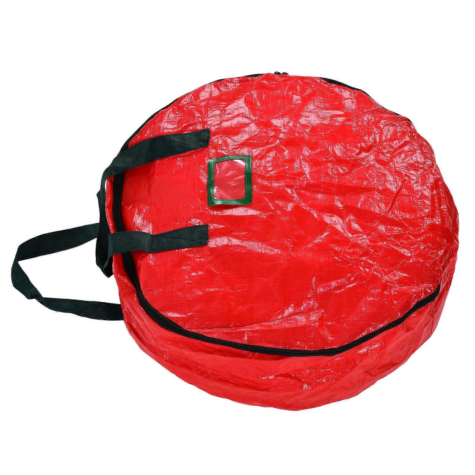 GPB Xmas Wreath Storage Bag PE Woven Fabric Dust Proof Round Red Storage Bag for Home Party Office