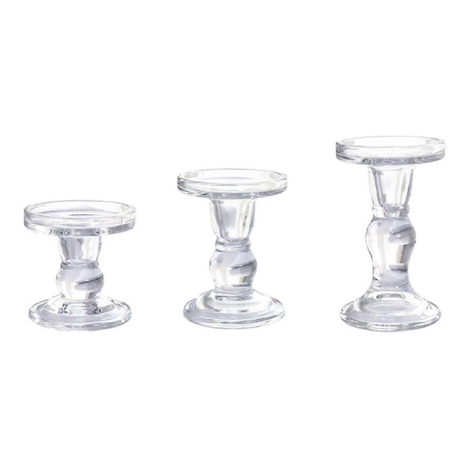 Διακοσμητικά γυάλινα κηροπήγια σετ, 3Piece Roman Pillar Designs Candle Stand για τα βράδια Κεντρικά κομμάτια τραπεζιού Clear