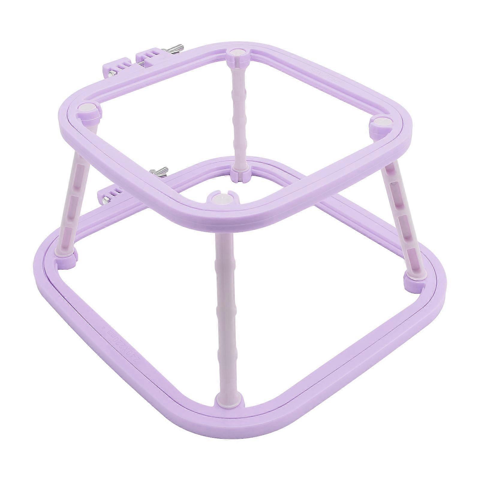 Double Layer Embroidery Hoop Tabletop Needlework Frame Holder with Needle for Craft Projects Light Purple 