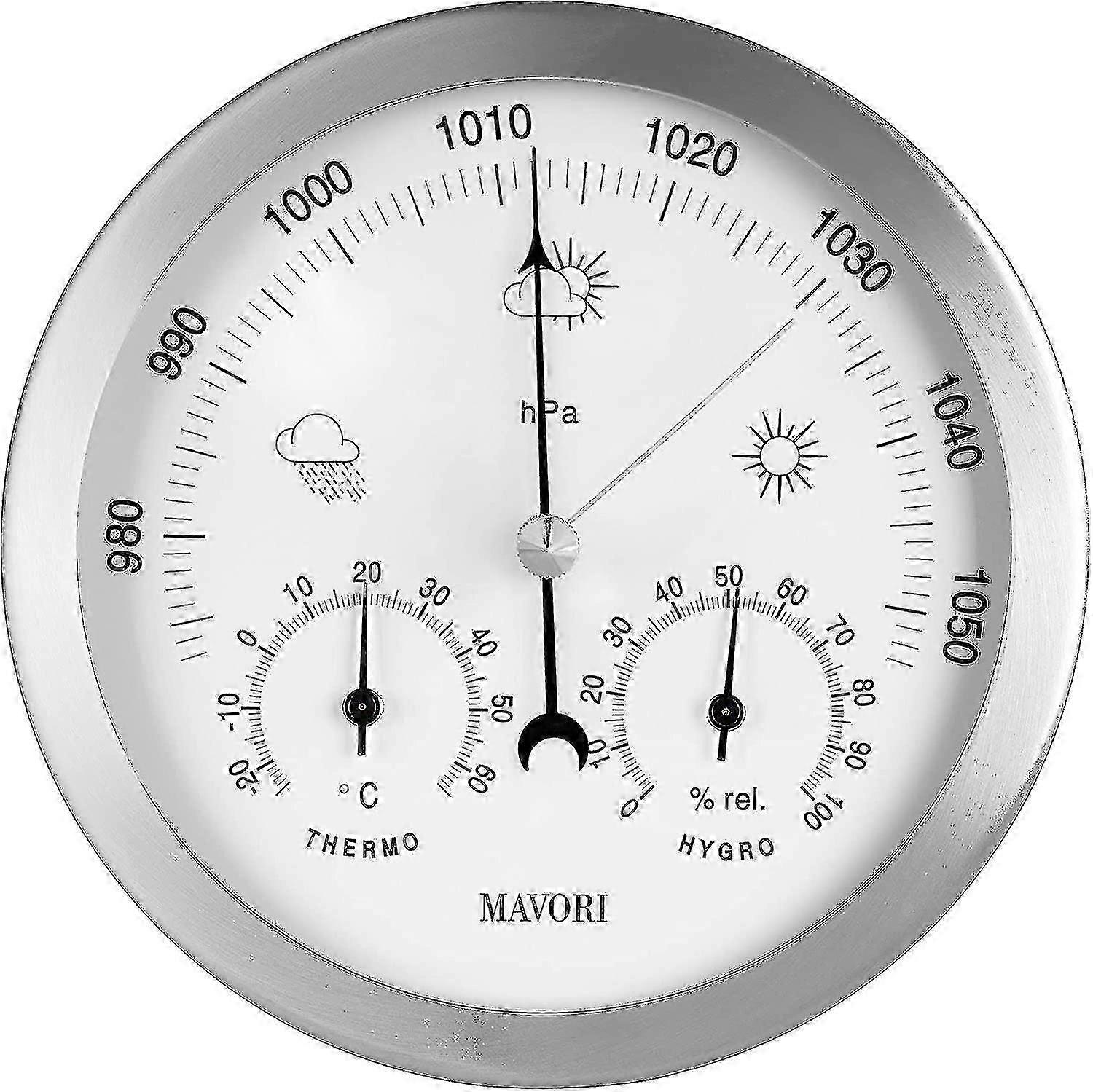 2025 Ny analog indendørs / udendørs vejrstation, rustfri stålramme - inkluderer barometer, hygrometer og termometer
