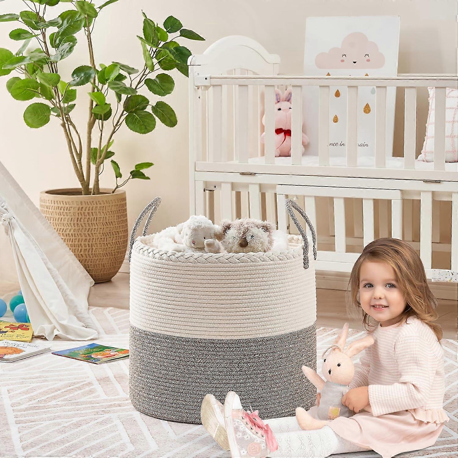 Large Blanket Basket for Nursery Storage - Woven Cotton Laundry