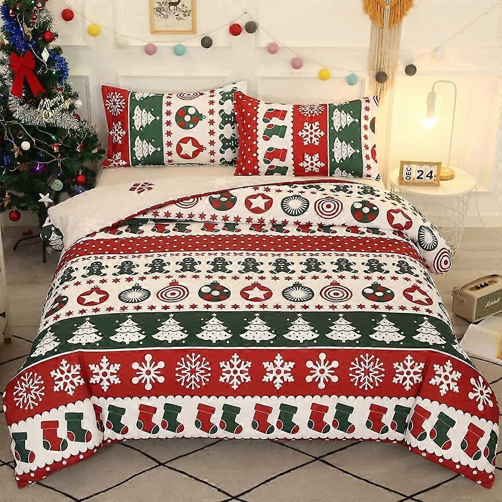 1 Set Bettbezug Set Frohe Weihnachten Rot Weiß Grün Schneeflocke Weihnachtsbaum für Weihnachten Urlaub Queen Size