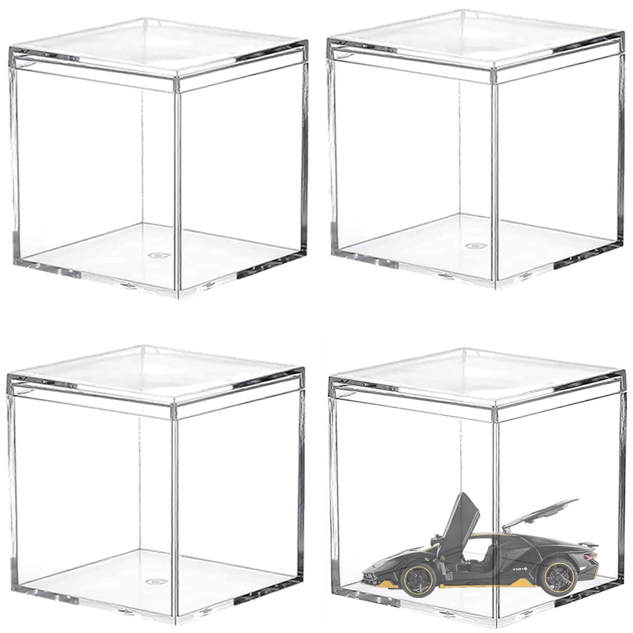 Large Acrylic Box with Lid 4 Pack Clear Plastic Cube 4x4x4 Inch for Jewelry Collectibles and Decorative Storage Containers