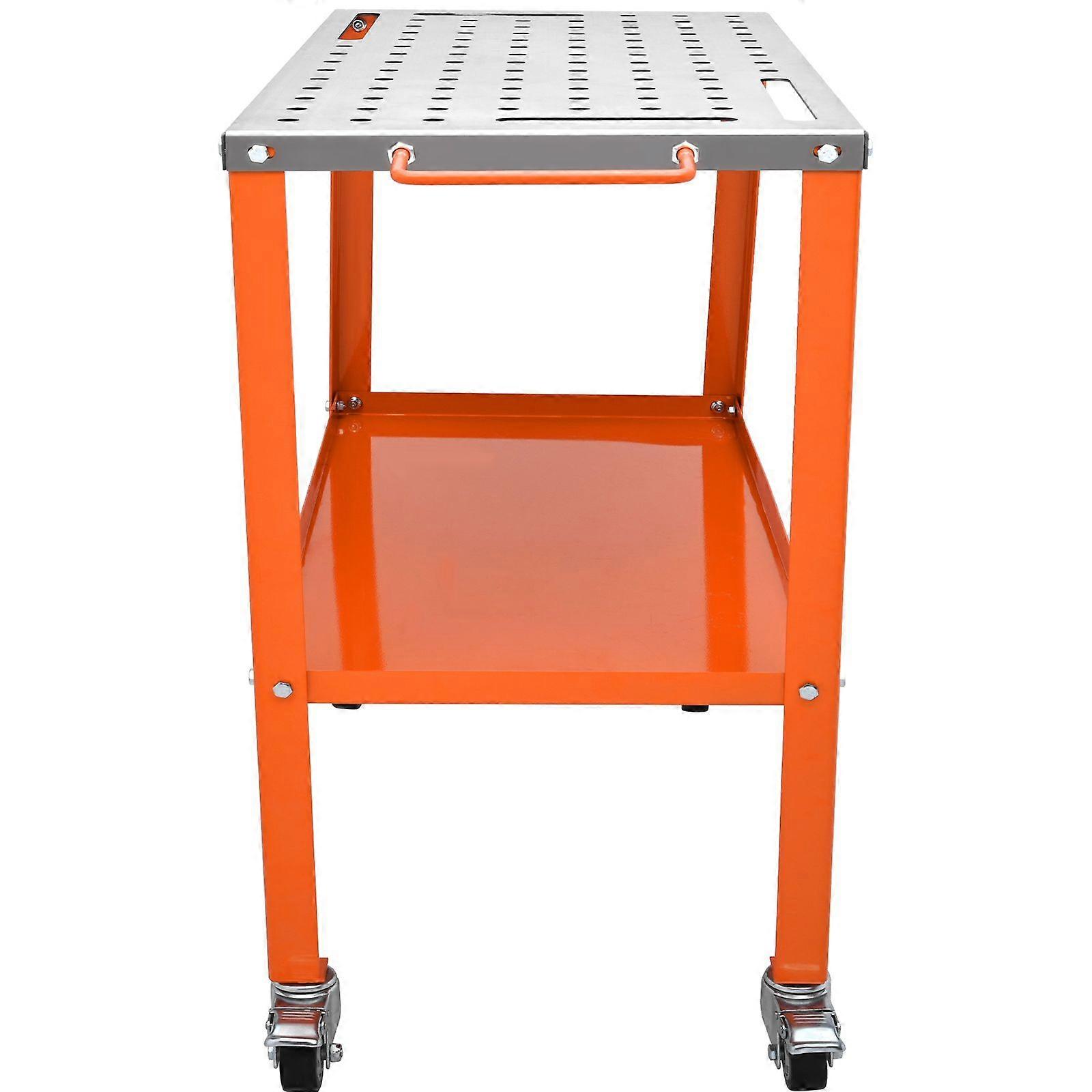 36" x 18" Welding Table, 1200lbs Load with Braking Lockable Casters, 4 Tool Slots, 5/8-inch Fixture Holes, Tool Tray