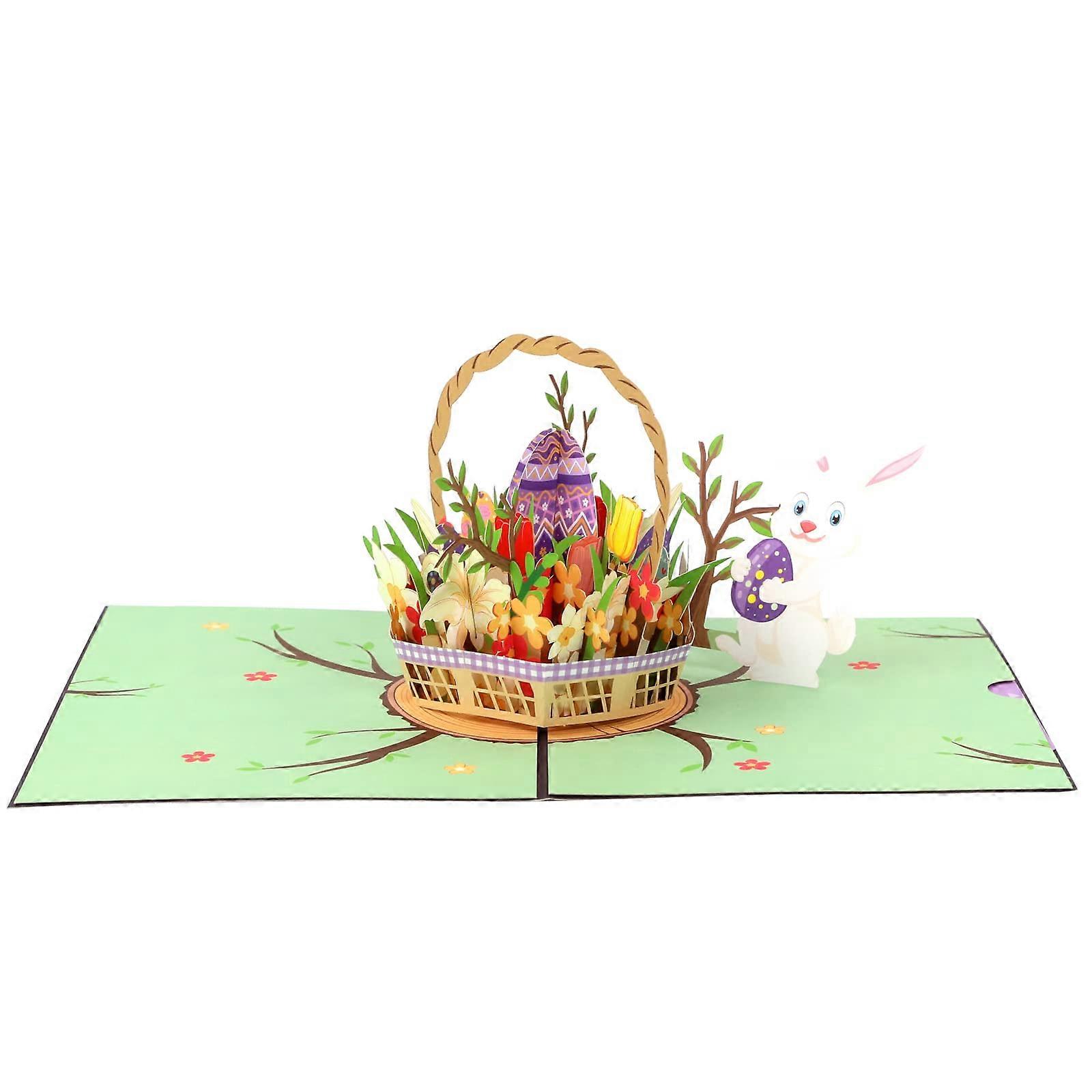 Easter Pop Up Card, 3D Handmade Easter Rabbit Card, Flower Bouquet Design for Friends and Family, Happy Easter Greeting Card