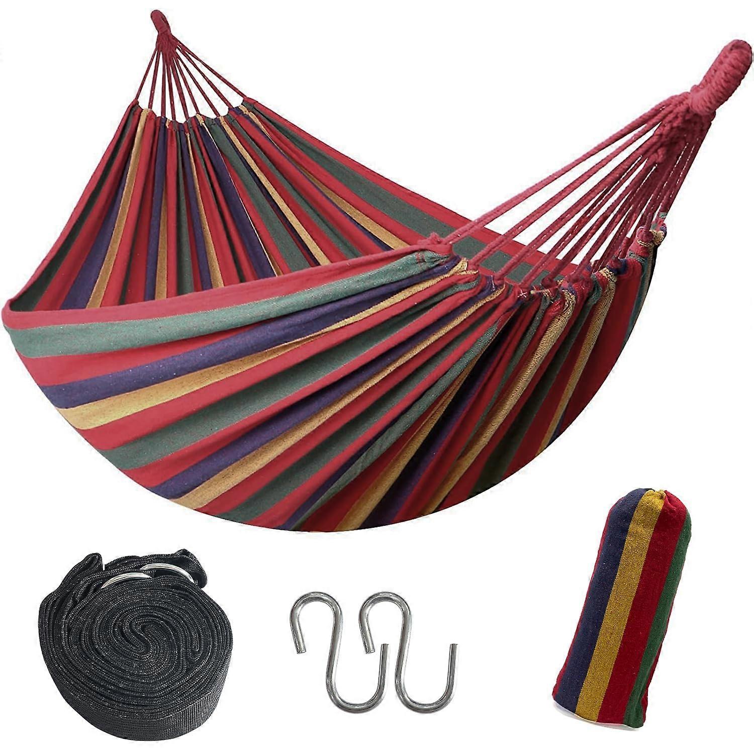 Single or Double Hammock Outdoor Camp Hammock with Rope and Carrying Bags, Two-Person Portable Rainbow Stripe Design
