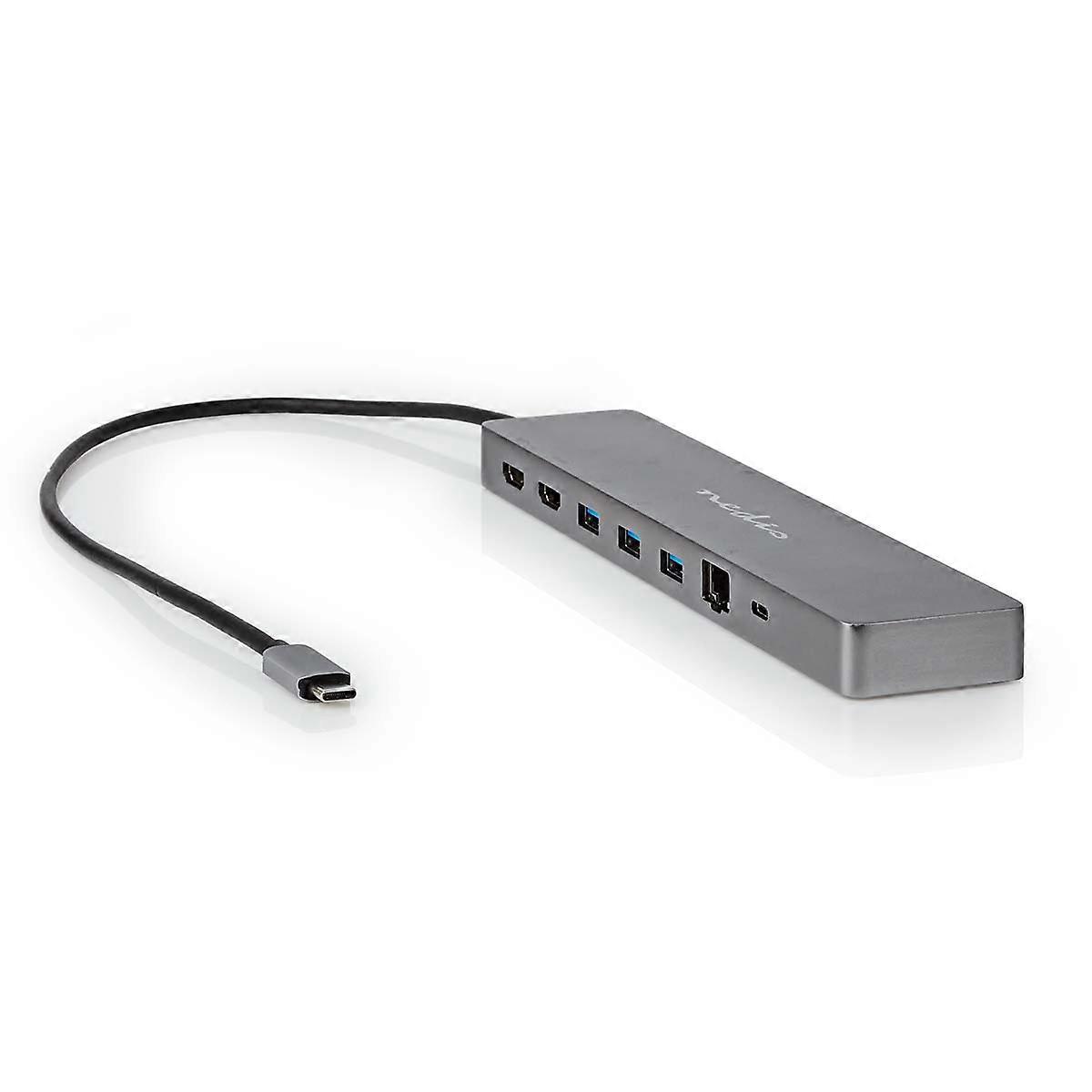 Hub 10-in-1 USB-C auf RJ45 / 3USB-A / Klinke 3.5mm / 2USB-C / 2HDMI 0.4m, Anthrazit-Grau