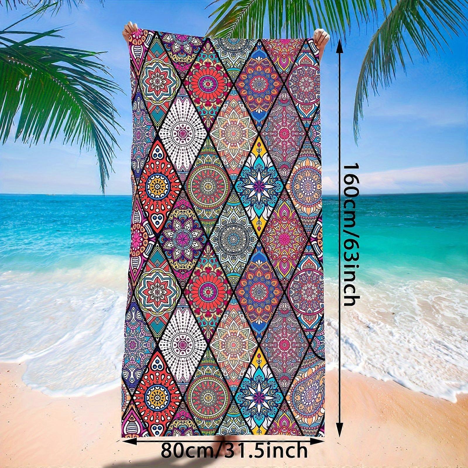 1 قطعة منشفة شاطئ بوهو مقاومة للرمل - تصميم شعري سريع الجفاف للرياضة والسفر والسباحة والمسبح واليوغا والمزيد