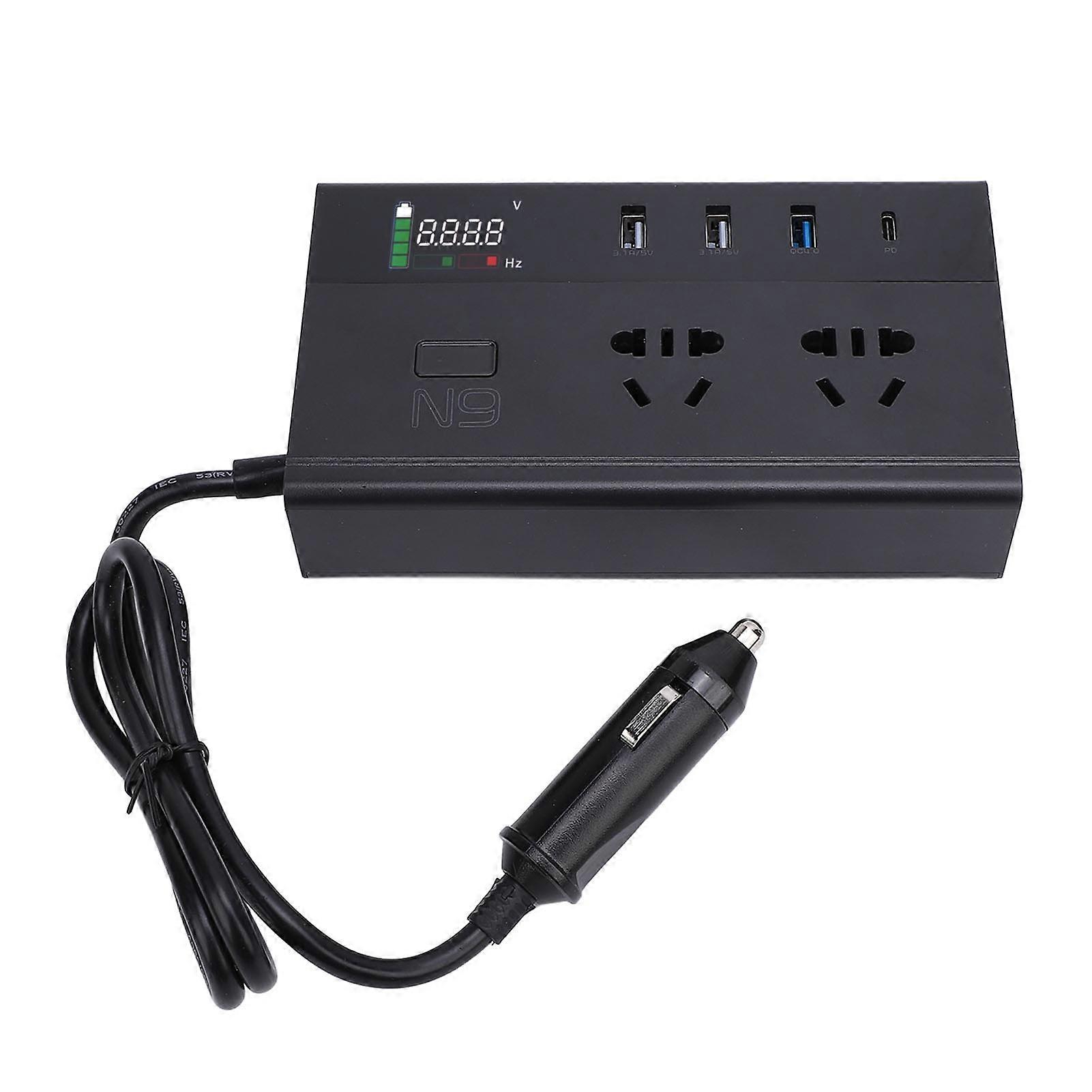 300W Power Modified Sine Wave Car Inverter with 2 Outlets QC4.0 PD Fast Charging Voltage Digital Display Adapter