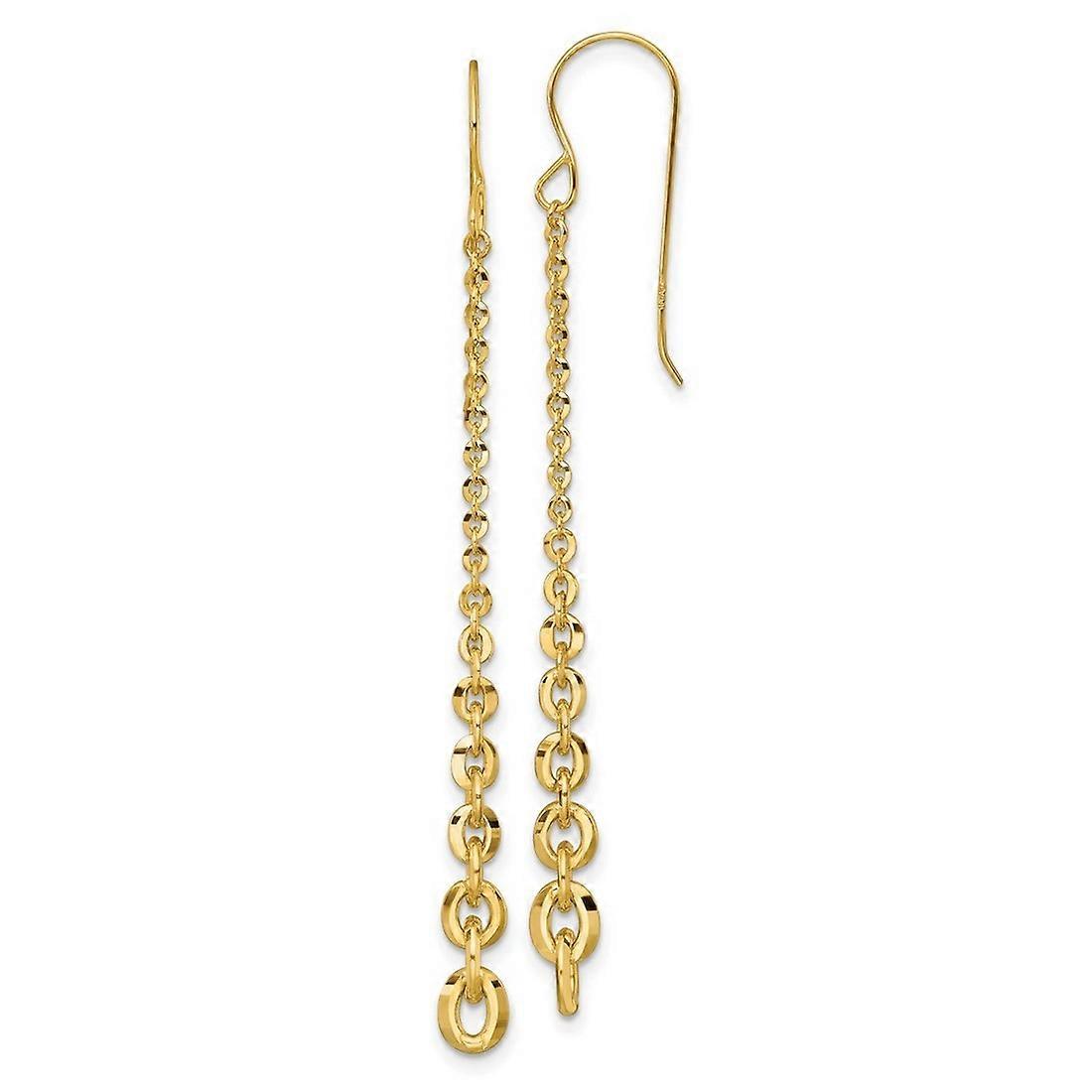 14k Solid Yellow Gold Polished Fancy Graduated Link Dangle Shepherds Hook Earrings 65x4mm Wide-Dangle Earring for Women