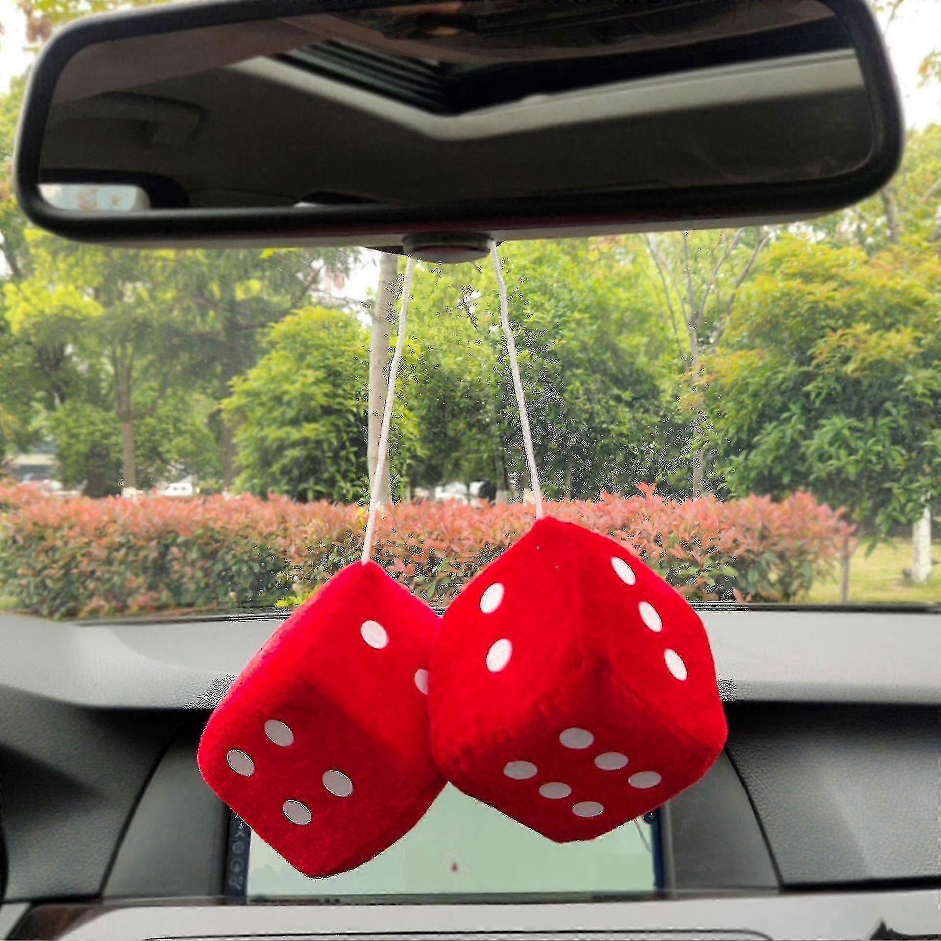 Pair Of Hanging Red Fuzzy Dice With White Dots Yaying Shop