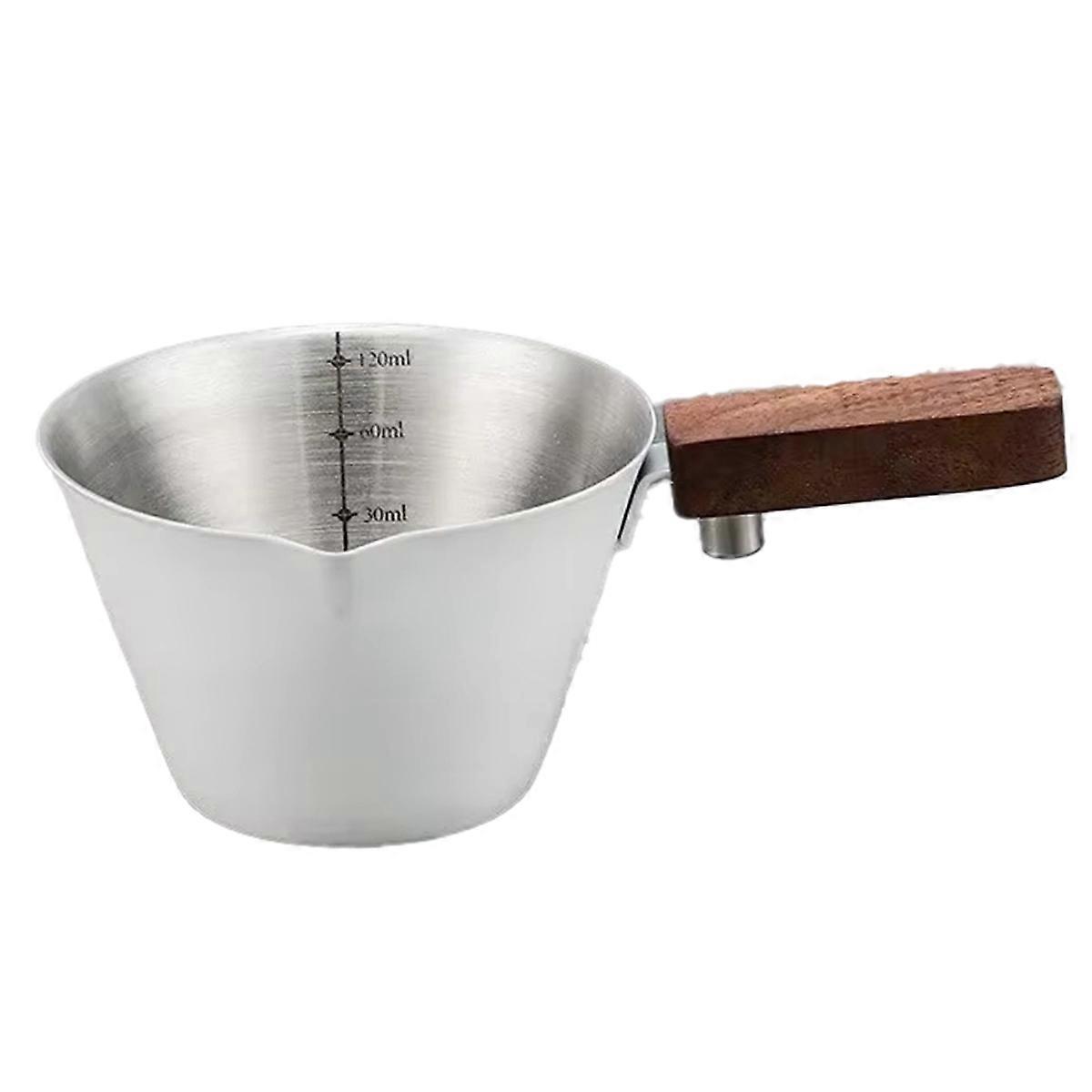 120ML Espresso Measuring Cup with Scale,StainlessSteel Coffee Pouring Cup,Wood Handle,Tool for Prec