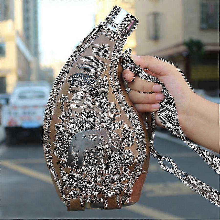 53 盎司牛角酒壶带皮盖 1500ml 大容量酒壶不锈钢酒壶