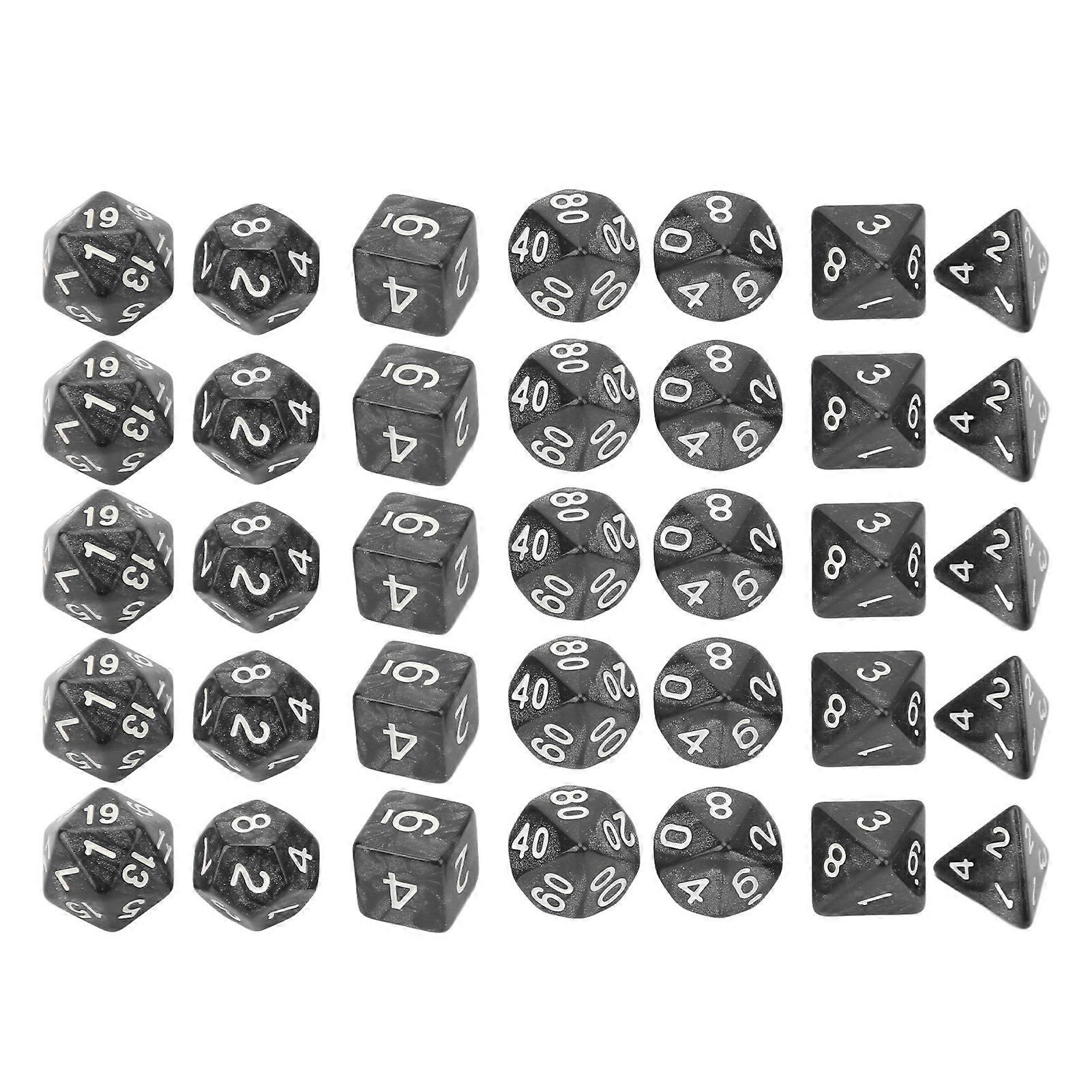 35Pcs Plastic Dice Kit Pearl Pattern White Numbers Polyhedral Dices for Game Desktop Education