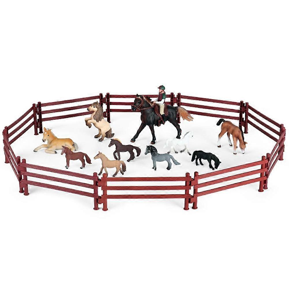 Simulation Horse and Horseman Figure Model with Fence Farm Simulation Animal Figurines Set Emulational Learning Toy