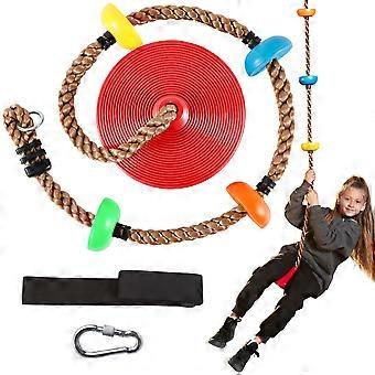 Kids Climbing Rope Tree Swing with Disc Seat, 6ft Rope, Carabiner & 4ft Tree Strap, Red