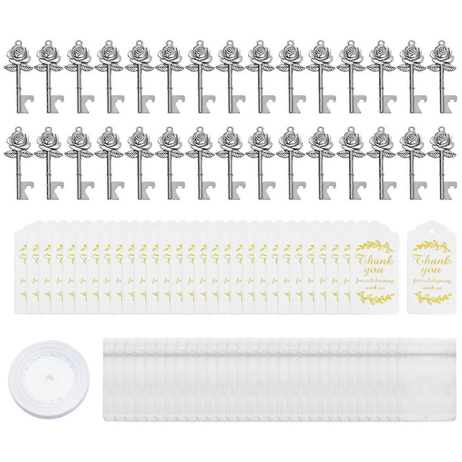 Set di apribottiglie chiave rosa da 30 pezzi con biglietti di ringraziamento per matrimoni e feste