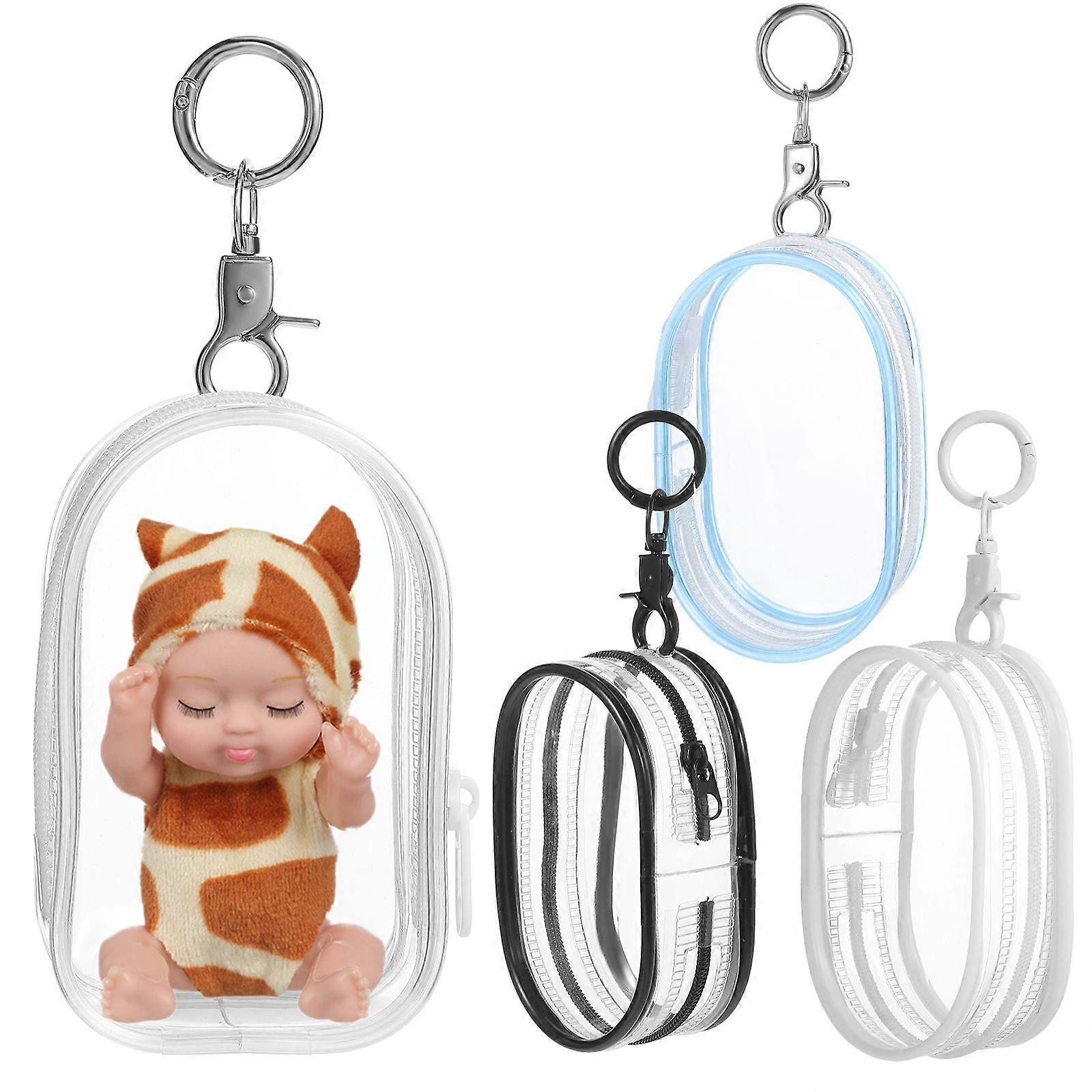 4 Pcs Figure Display Bag Clear Pouches With Zipper Doll Bag Keychain Doll Display Case Small Doll Storage