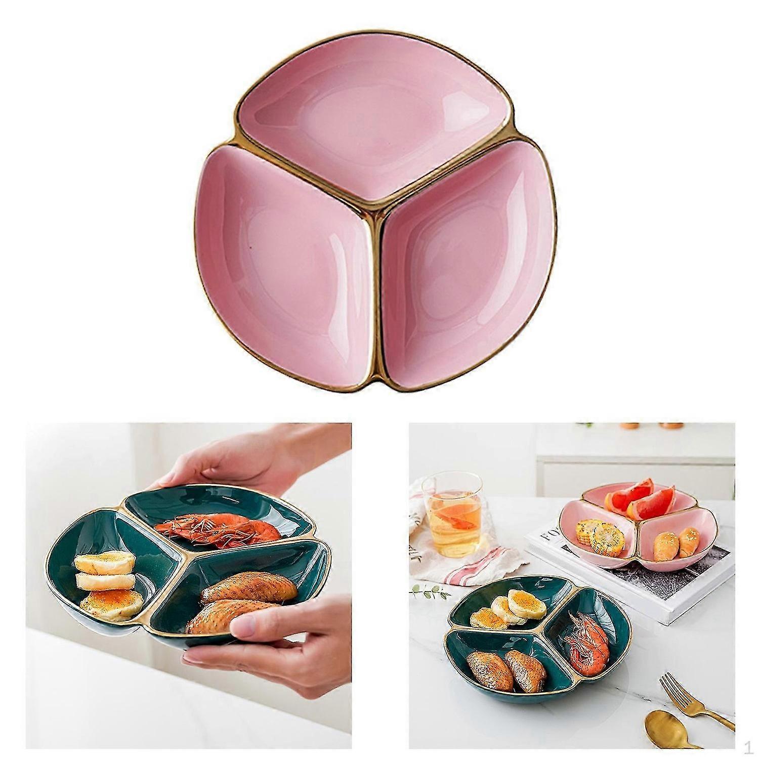 Divided Plate Compartment Ceramic Dinnerware Restaurant Diameter 22.9cm 3 Section Tray