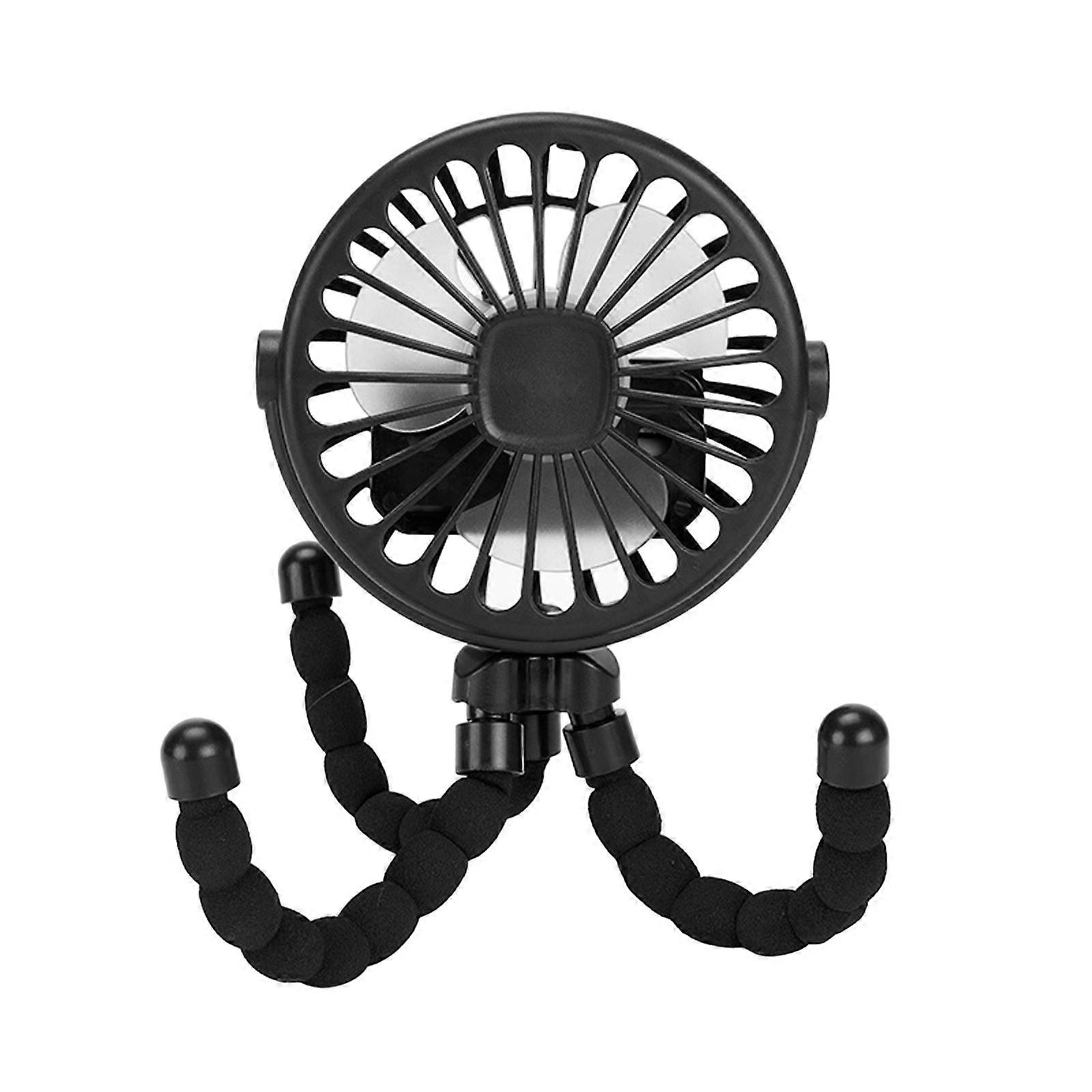 Octopus Small Fan Travel Fan for Baby Carriages, 3 Speed USB Rechargeable Fan with Flexible Mount and Soft Night Light Black
