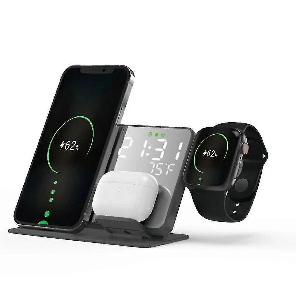 15W Fast Wireless Charger and Alarm Clock Compatible with Various Smartphone Brands, Earbuds, and Smartwatches